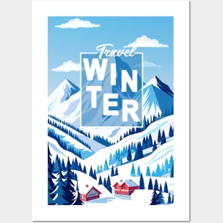 Winter Mountain snow sports ski Hotels in Snowy Mountains landscape Christmas Alps Posters and Art